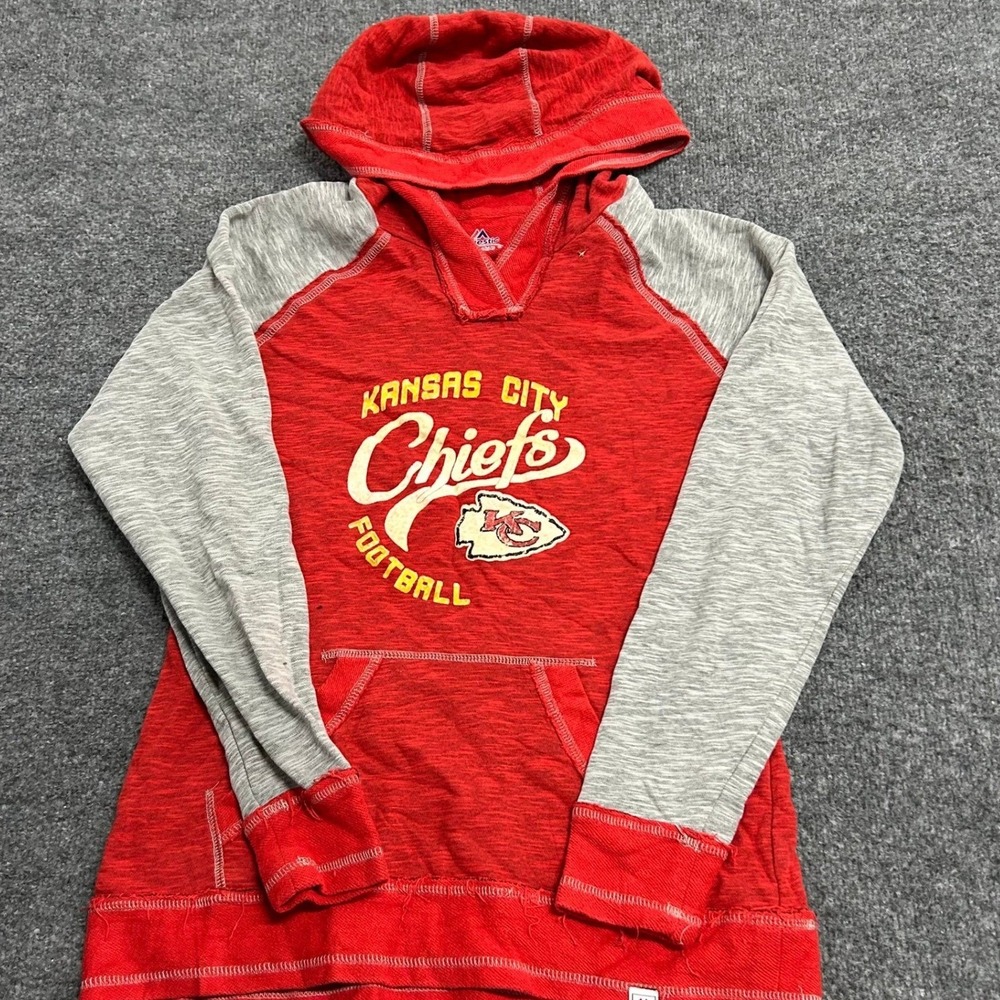 Majestic Hoodie Womens Size M Kansas City Chiefs Red Grey Raglan NFL Football